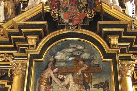 Kulmbach, Petrikirche, Altarbild mit markgräflichem Wappen