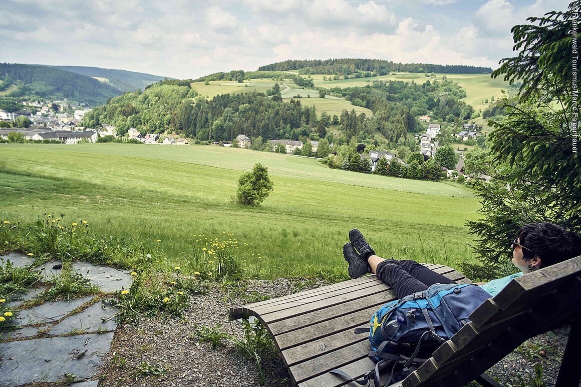 Das Bild zeigt die Aussicht von einer Bank auf Ludwigsstadt.